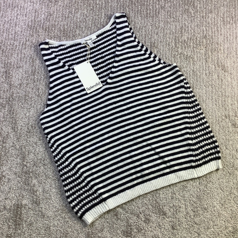 Splendid Womens Navy White Striped Cotton V Neck Sweater Vest Size M NWT